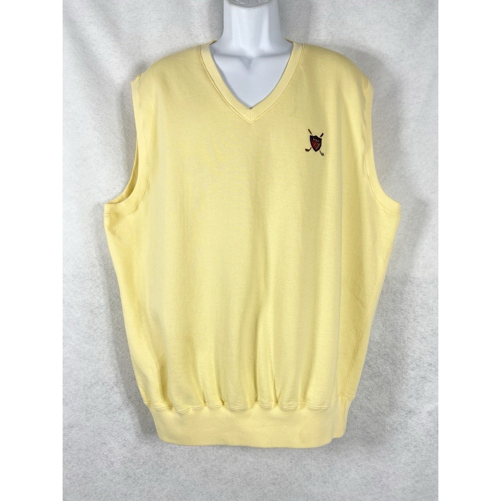 Vintage Polo Ralph Lauren Vest Men's Large Yellow Pullover V-Neck Shield Logo